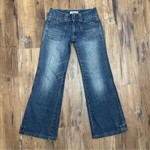 VTG Y2K 2000s Low Rise Stone Wash Snap Button Flare Blue Jeans
